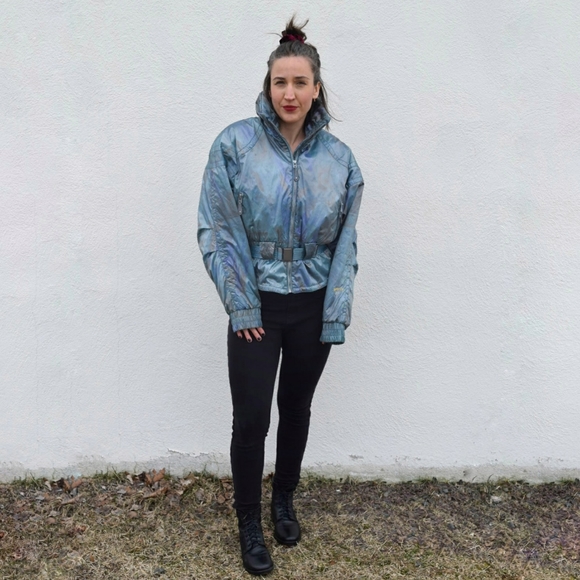 Vintage 80s Obermeyer Belted Cinch Waist Pearlescent Pastel Ski Jacket - Picture 1 of 6